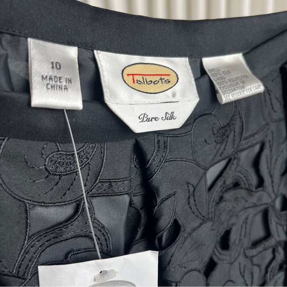 Talbots Pure Silk Black A-Line Floral Eyelet Lace Skirt - Picture 7 of 14